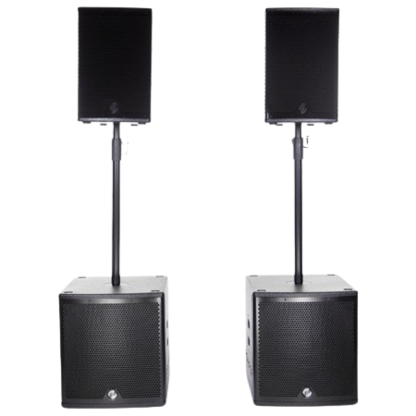 Small PA system with two tops and two subwoofers